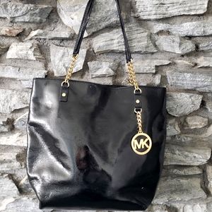 Black patent leather genuine Michael Kors tote handbag